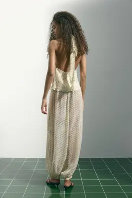 Pantalon avec taille élastique et jambes ballon - Jaune clair/pois — photo 2
