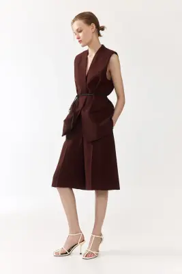 Gilet sans manches avec ceinture - Marron foncé — photo 2