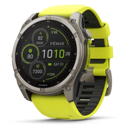 Garmin Fenix 8 Solar 51mm Verre Sapphire lunette titane bracelet jaune/graphite 010-02907-21
