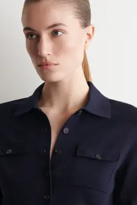 CARDIGAN EN MAILLE DE COTON À DÉTAILS POCHES - BLEU MARINE — photo 3
