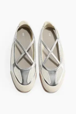 Sandales façon sneakers - Argenté/crème — photo 4