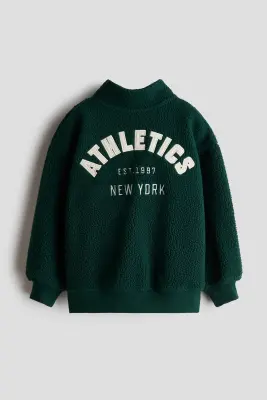 Sweat en tissu Teddy bear avec col - Vert foncé/Athletics — photo 1