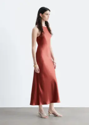 Robe midi en satin sans manches - Rouge foncé — photo 4
