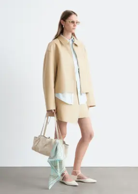 Veste décontractée en cuir - Beige — photo 3