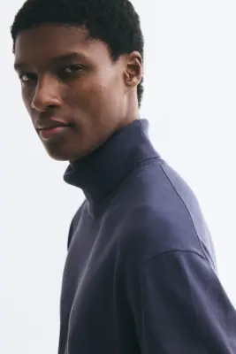 Regular Fit Fine-knit polo-neck jumper - Bleu marine — photo 4