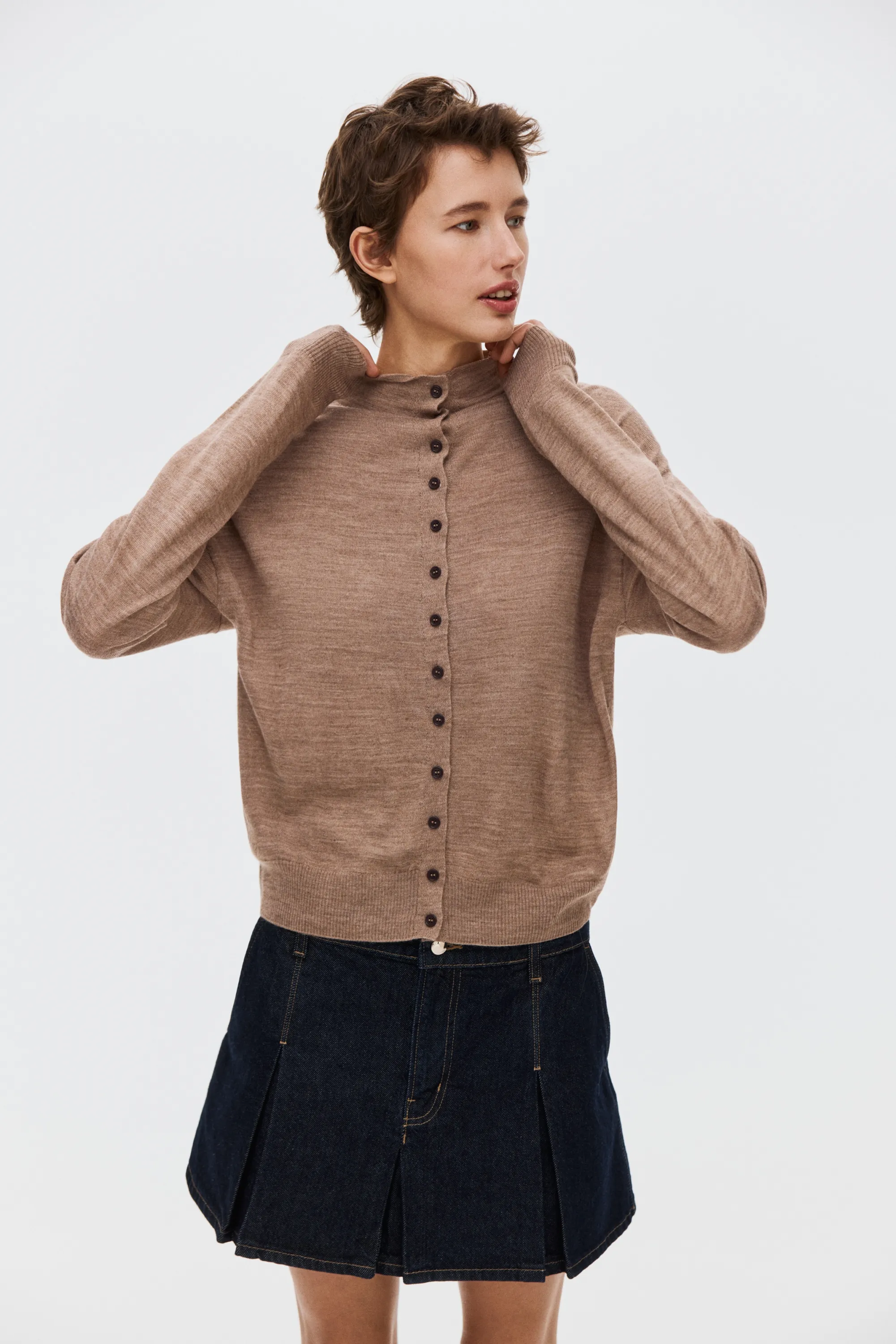 Gilet à col cheminée - Beige chiné