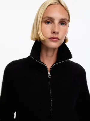 Pull demi-zippé en mélange d'alpaga - Noir — photo 3