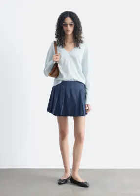 Pull en laine mérinos à encolure en V plongeante - Bleu clair — photo 2
