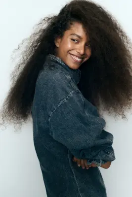 Chemise popover en denim - Bleu denim foncé — photo 2