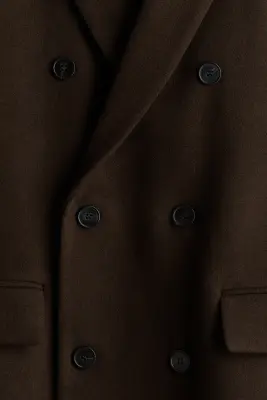Manteau à fermeture croisée en laine mélangée - Vert kaki foncé — photo 5