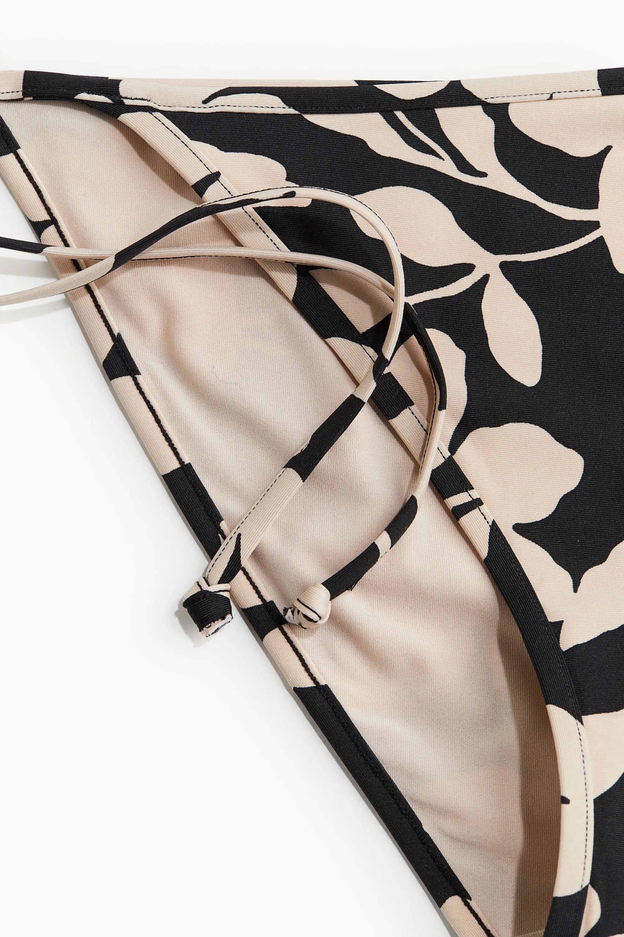 Bas de maillot Tanga à nouer - Noir/motif beige