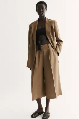 Blazer à fermeture croisée en lin mélangé - Beige — photo 1