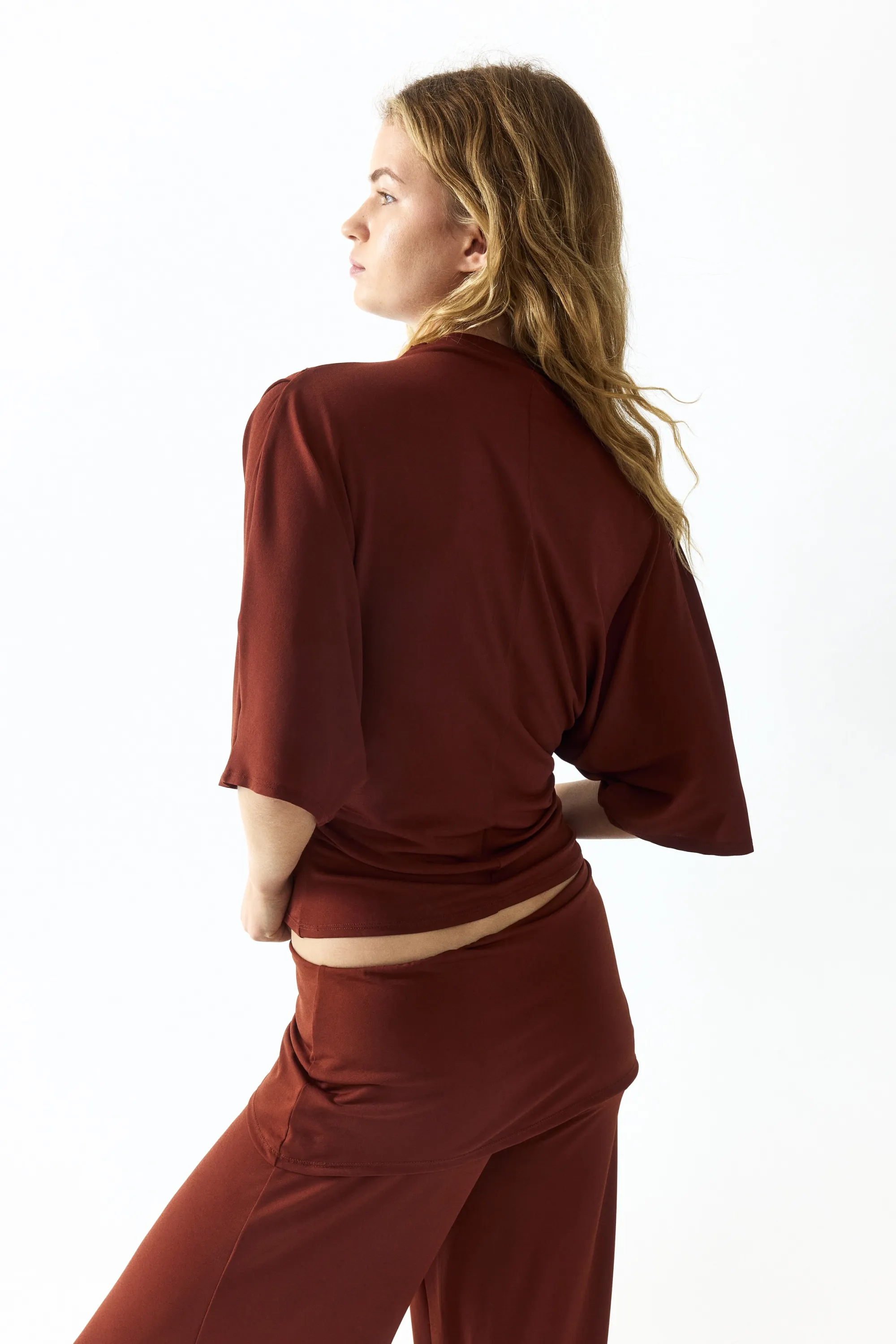 Top en jersey à effet drapé - Rouge foncé