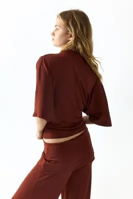 Top en jersey à effet drapé - Rouge foncé — photo 1