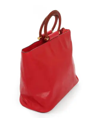 Sac à main vintage en cuir rouge cerise poignées ronde — photo 2