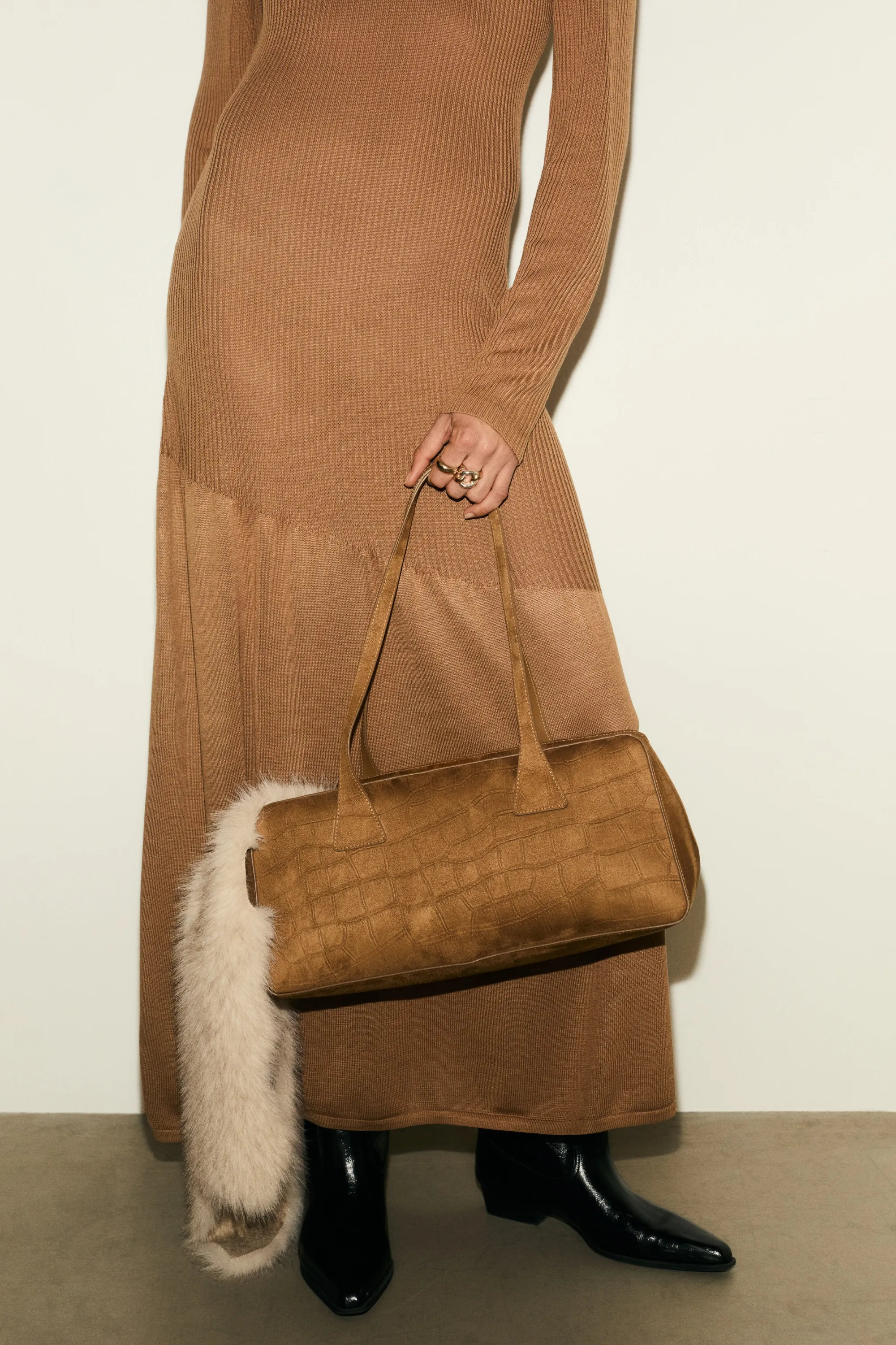 Robe en maille côtelée - Beige foncé