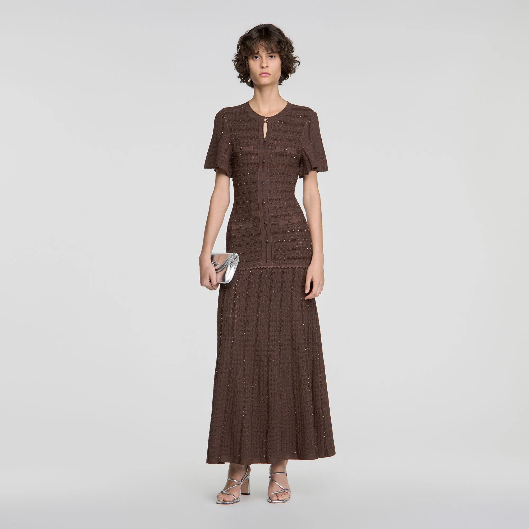 Robe longue maille strassée