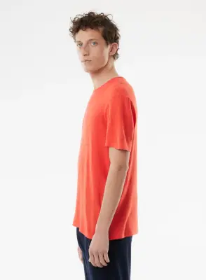 T-shirt Orange Manches Courtes Col Rond en Lin / Elasthanne — photo 4