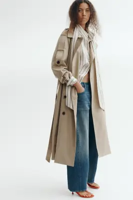 Blouse oversize avec détail façon foulard - Beige clair/rayé — photo 1