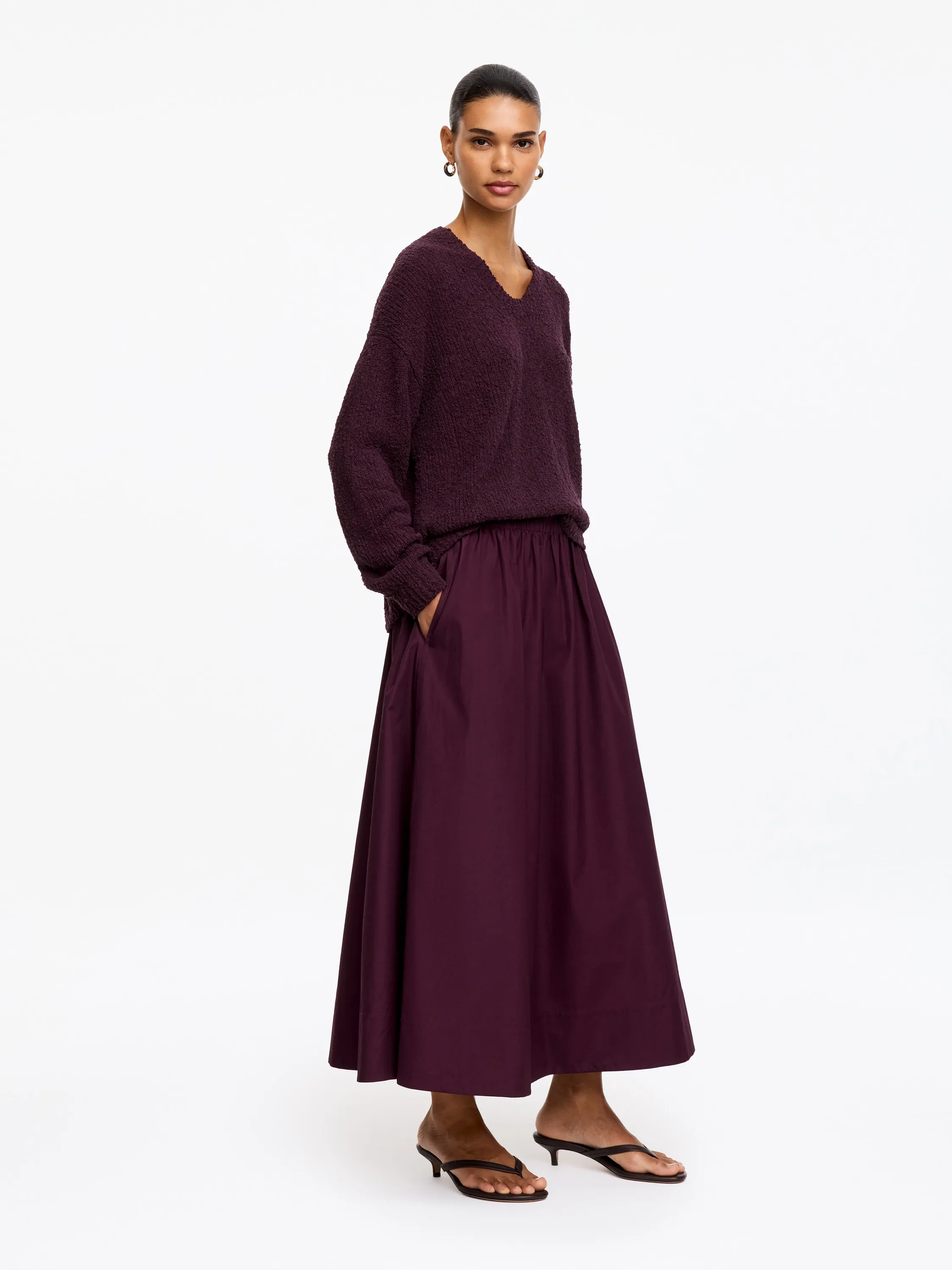 Pull en maille bouclée en coton mélangé - Prune