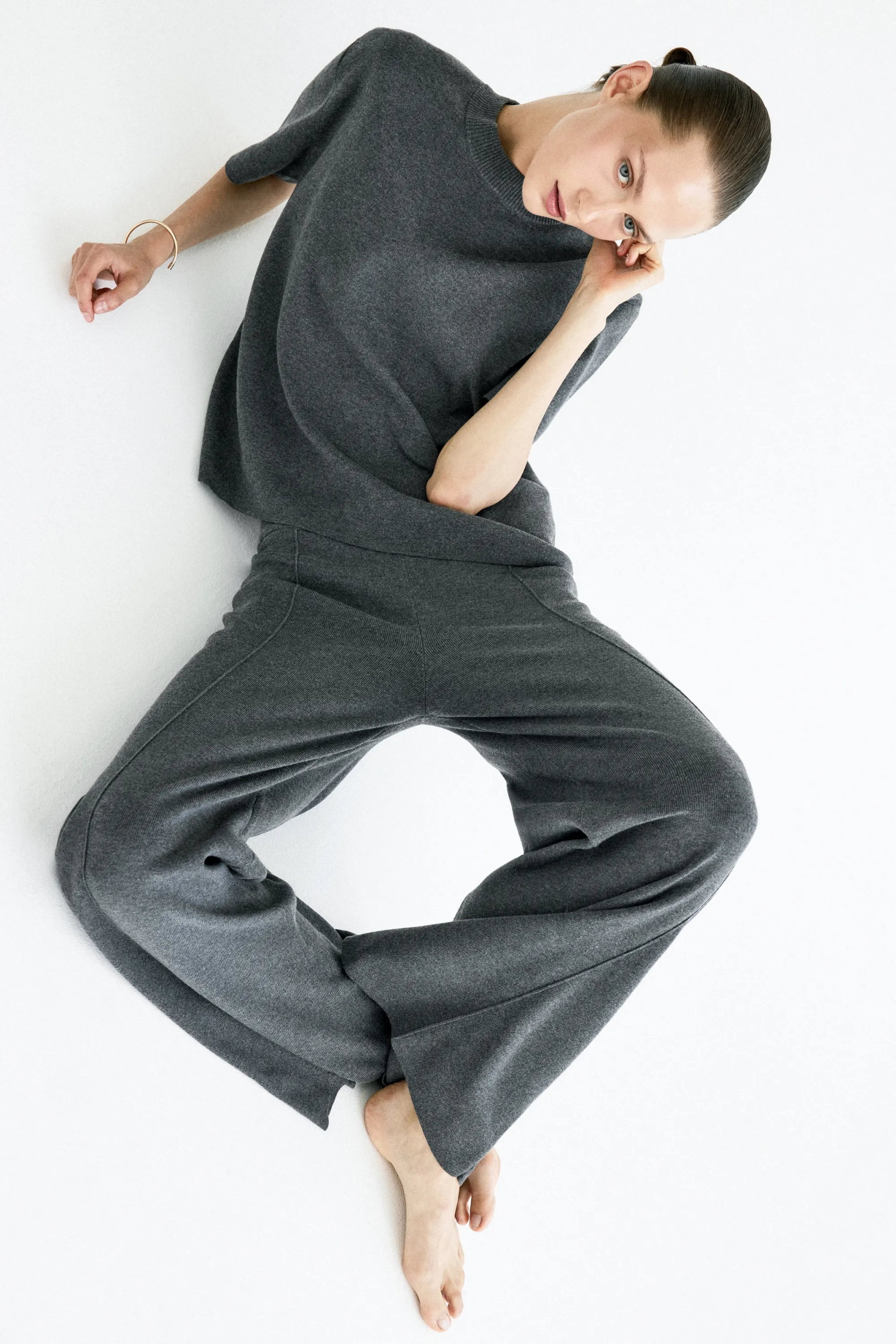 T-shirt en maille fine - Gris foncé chiné