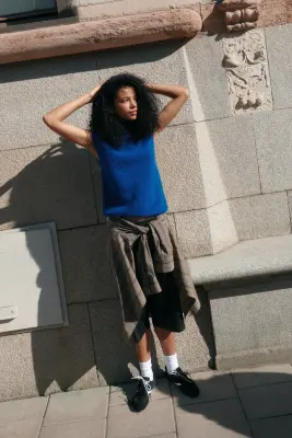 Pull sans manches avec col cheminée - Bleu foncé — photo 1