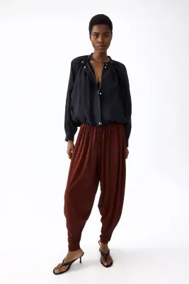 Pantalon barrel en jersey - Marron — photo 1