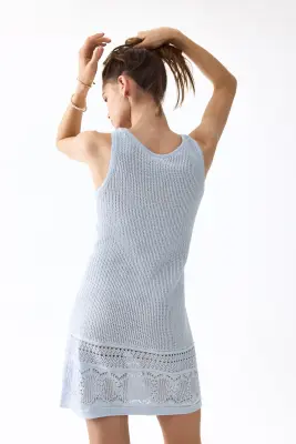 Robe avec détail en maille pointelle - Bleu clair — photo 3