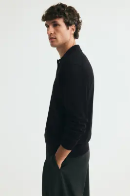 Polo Regular Fit en maille - Noir — photo 4