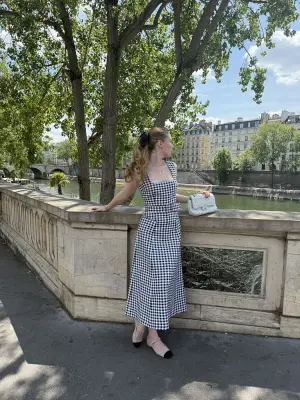 Robe PETRA longue vichy noire et blanche ceinturée Prix boutique 970€ Taille 36 — photo 5