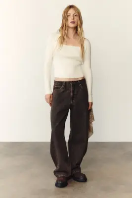 Barrel Regular Waist Jeans - Noir denim délavé — photo 2