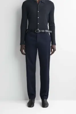 PANTALON CHINO SLIM DROIT EN COTON - BLEU MARINE — photo 4