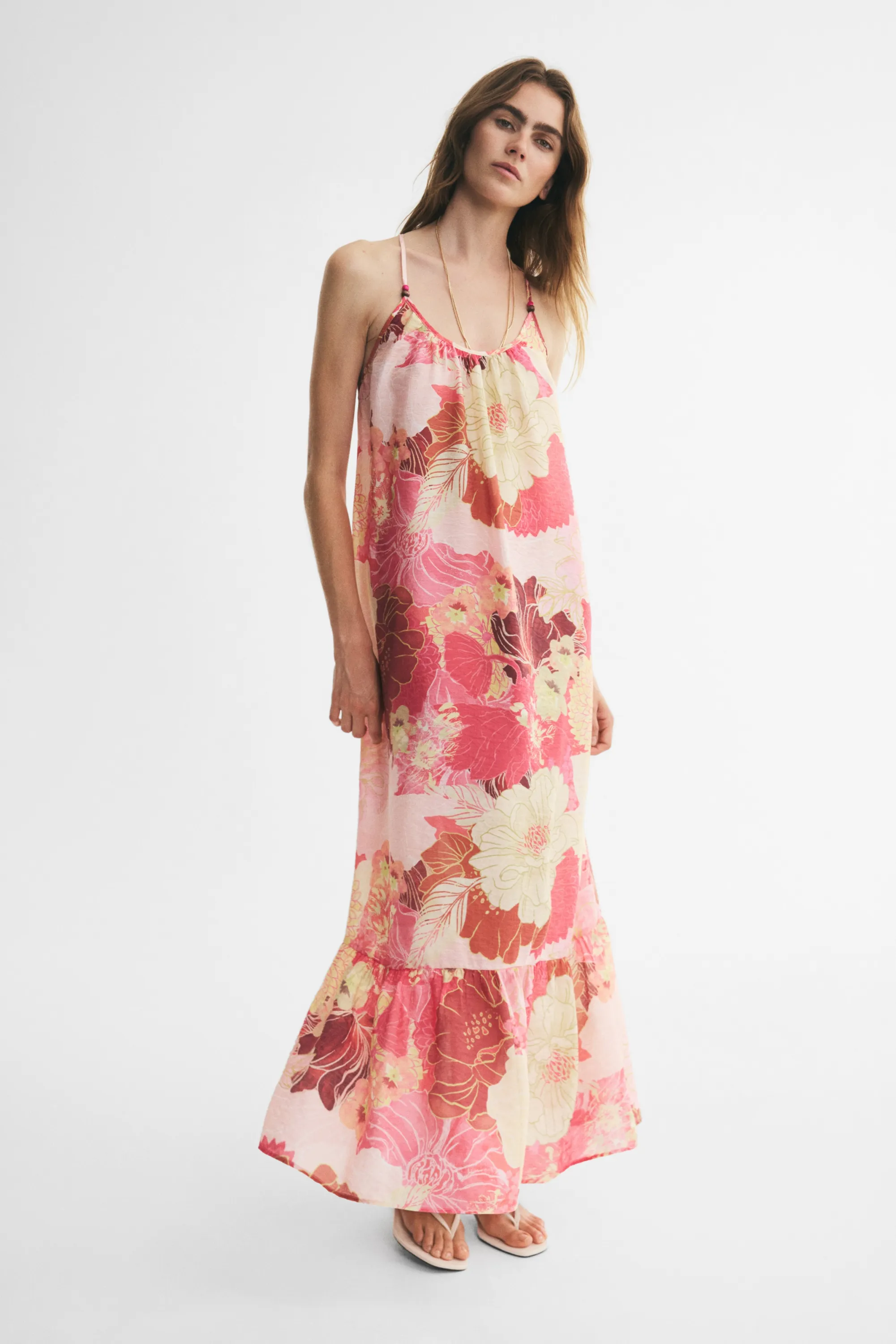 Robe trapèze avec détail à nouer - Pink/Floral