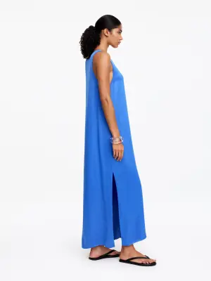 Robe en satin sans manches - Bleu — photo 2