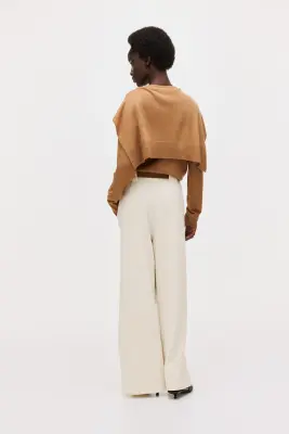 Pantalon en jersey romanite avec ceinture - Crème — photo 4