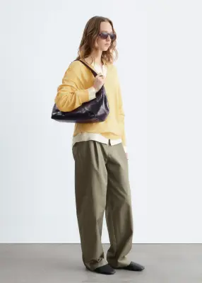 Pantalon plissé en coton - Vert kaki — photo 4