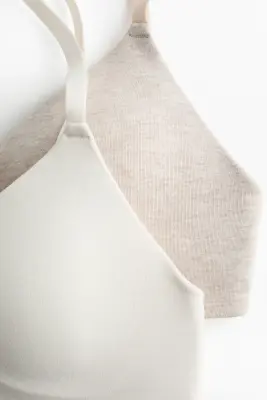 Lot de 2 soutiens-gorge paddés en coton - Beige clair chiné/crème — photo 3