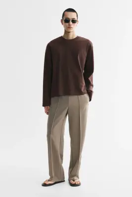 T-shirt à manches longues Relaxed Fit en interlock - Marron foncé — photo 2