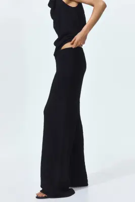 Pantalon large à effet froissé - Noir — photo 3