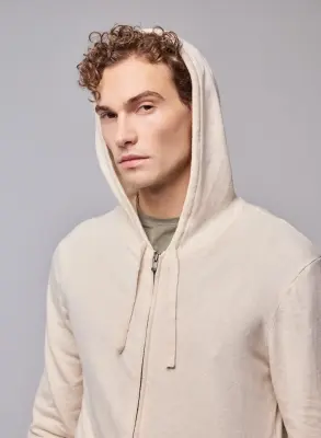 Gilet Beige Capuche Manches Longues en Coton organique / Elasthanne — photo 3