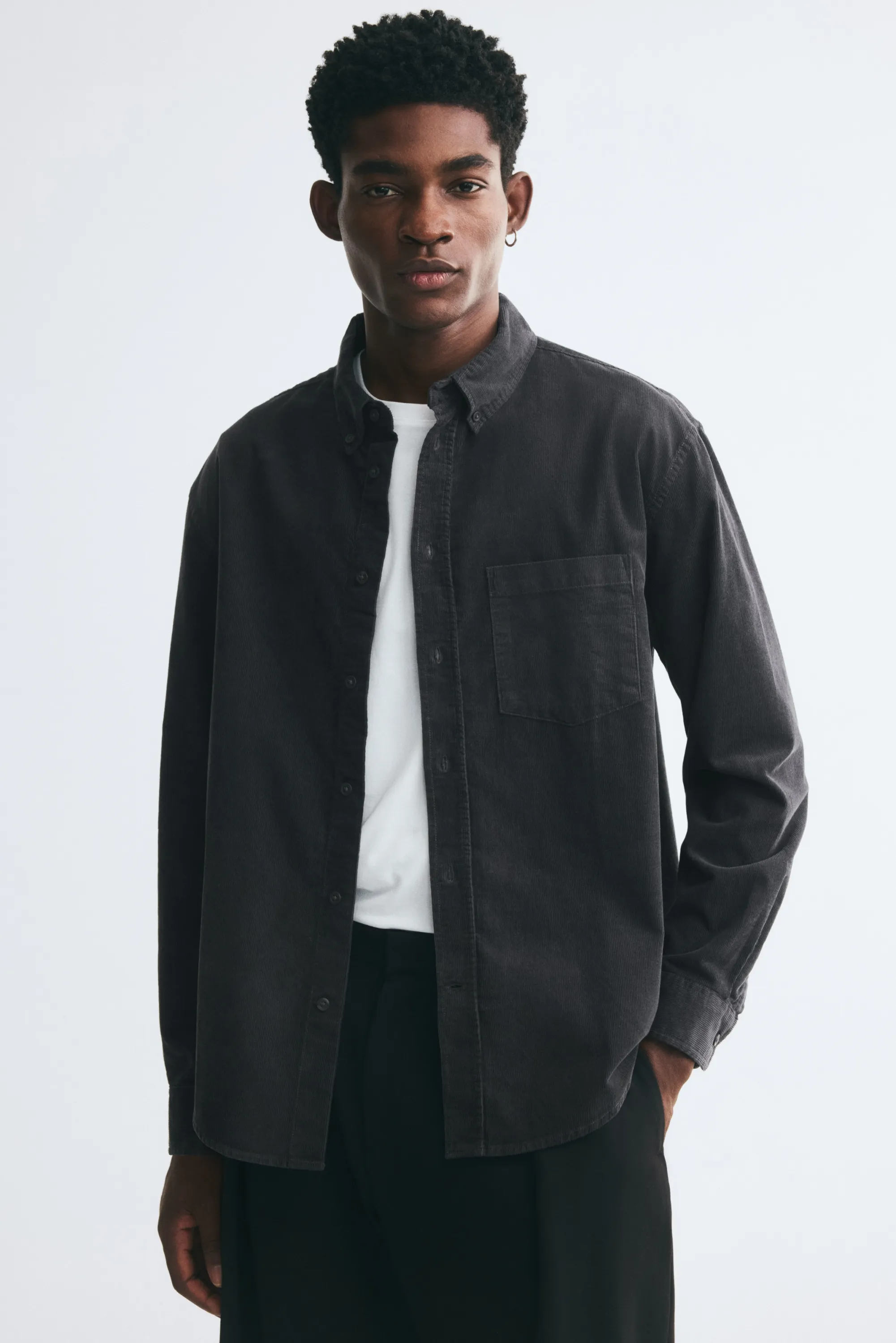 Chemise Regular Fit en velours côtelé - Gris denim foncé
