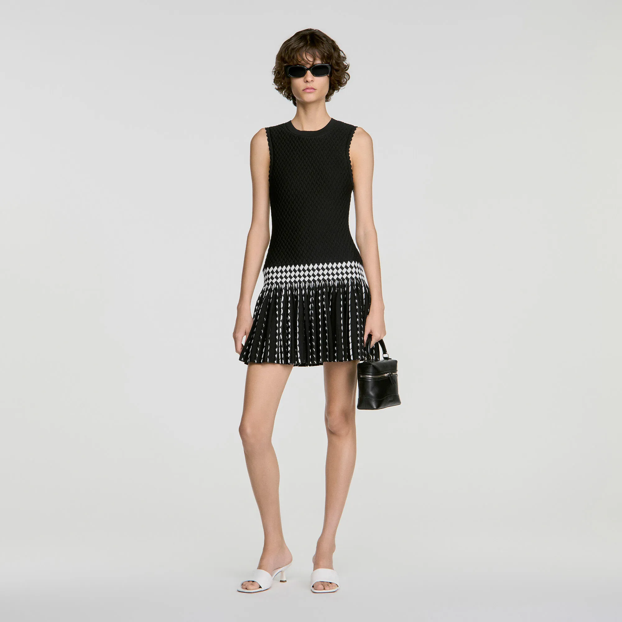 Robe courte en maille à carreaux