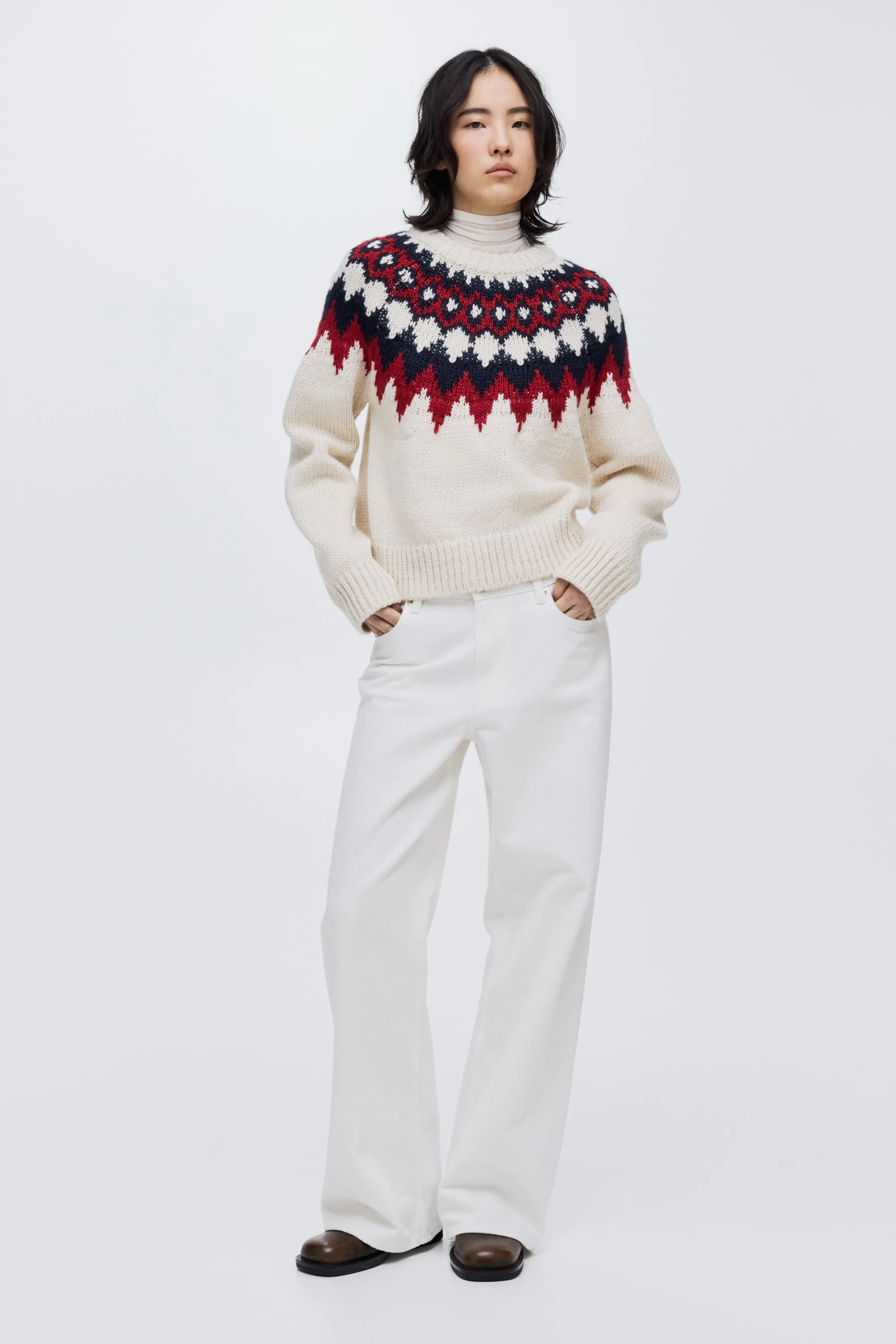 Pull en maille jacquard - Crème/motif