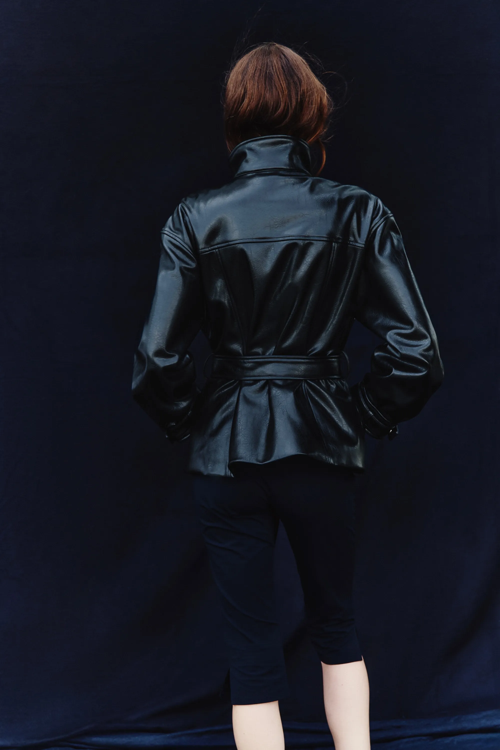Veste à col droit en tissu enduit - Noir