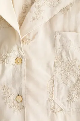 Chemise à col cubain en viscose brodée - Beige clair — photo 4