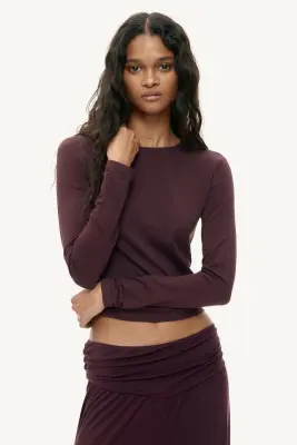Pantalon en viscose avec jambes ballon - Violet prune foncé — photo 1