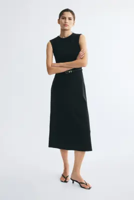 Robe en jersey romanite avec ceinture - Noir — photo 1