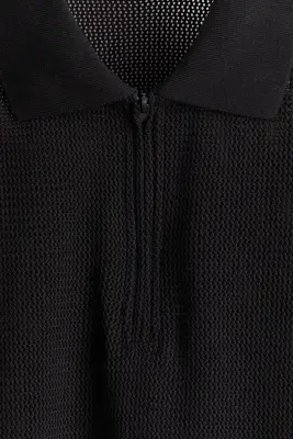 Polo Regular Fit en maille ajourée - Noir — photo 5