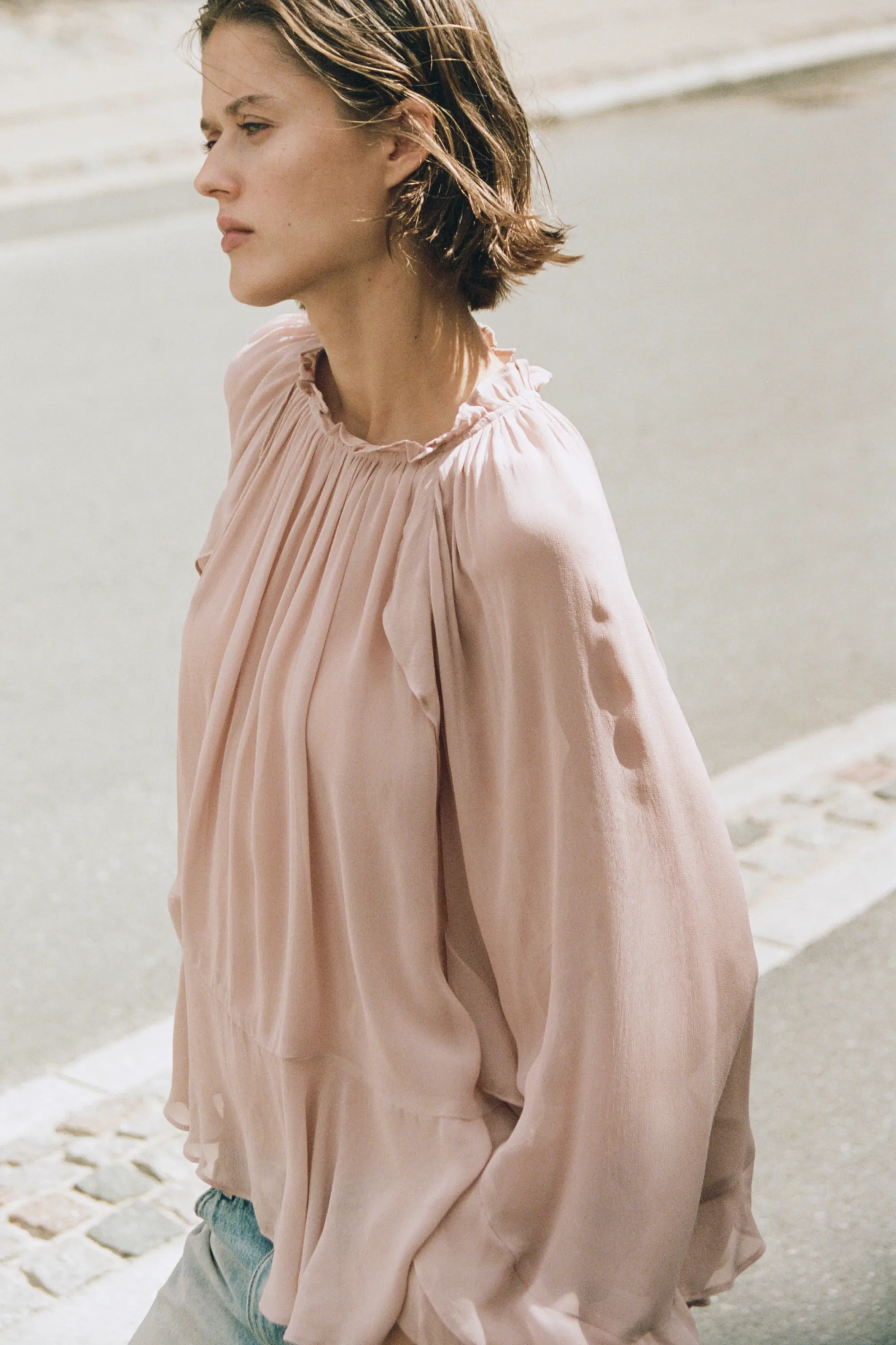 Blouse en viscose avec manches ballon - Rose ancien