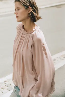 Blouse en viscose avec manches ballon - Rose ancien — photo 1